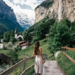 A collage of images from Switzerland, featuring the snow-capped Alps, a serene lake with a town on its shore, and a traditional Swiss village with wooden houses.