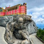 Ba Na Hills Golden Bridge in Da Nang Vietnam with mountain views and cable cars