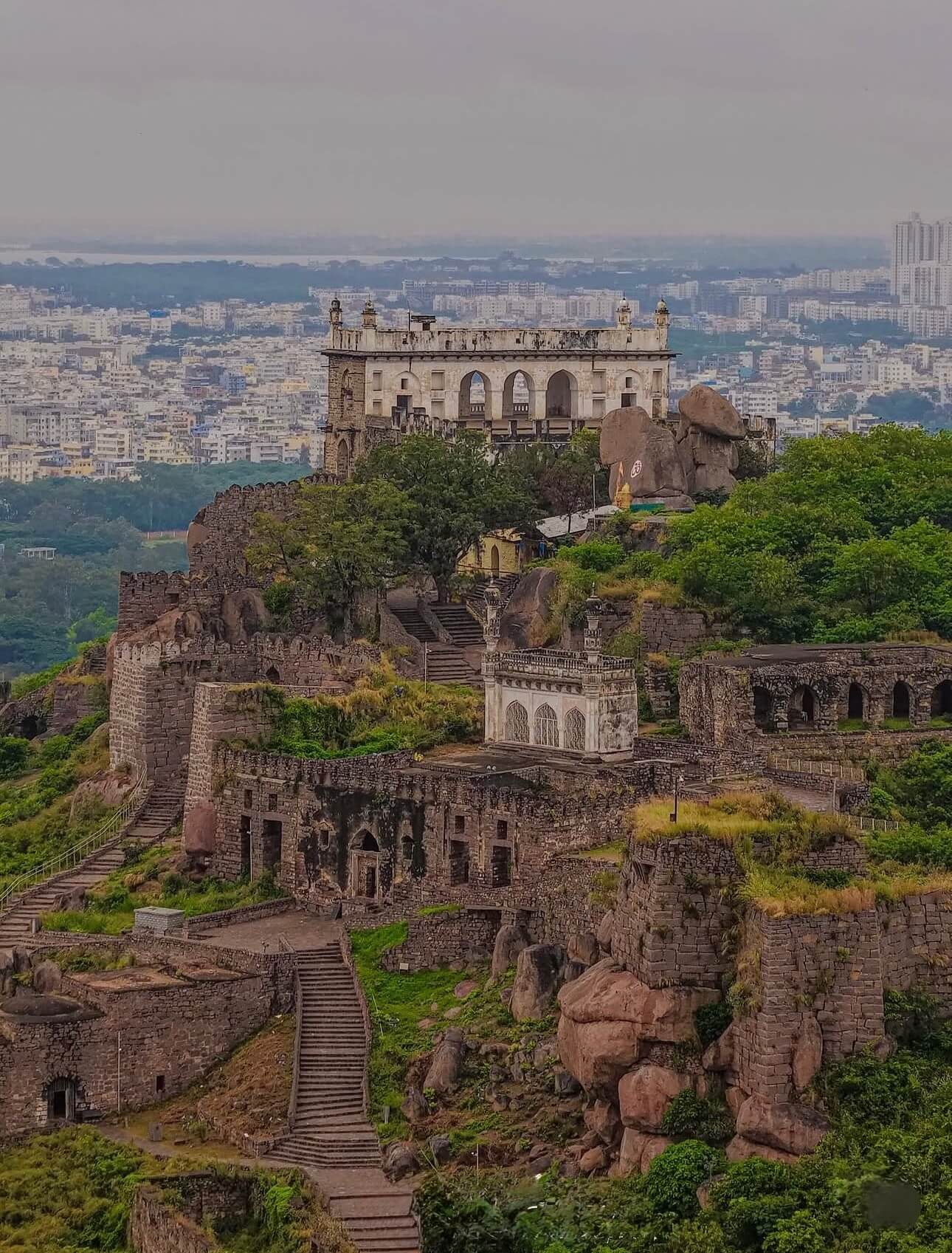 Golconda Fort architecture and panoramic city view