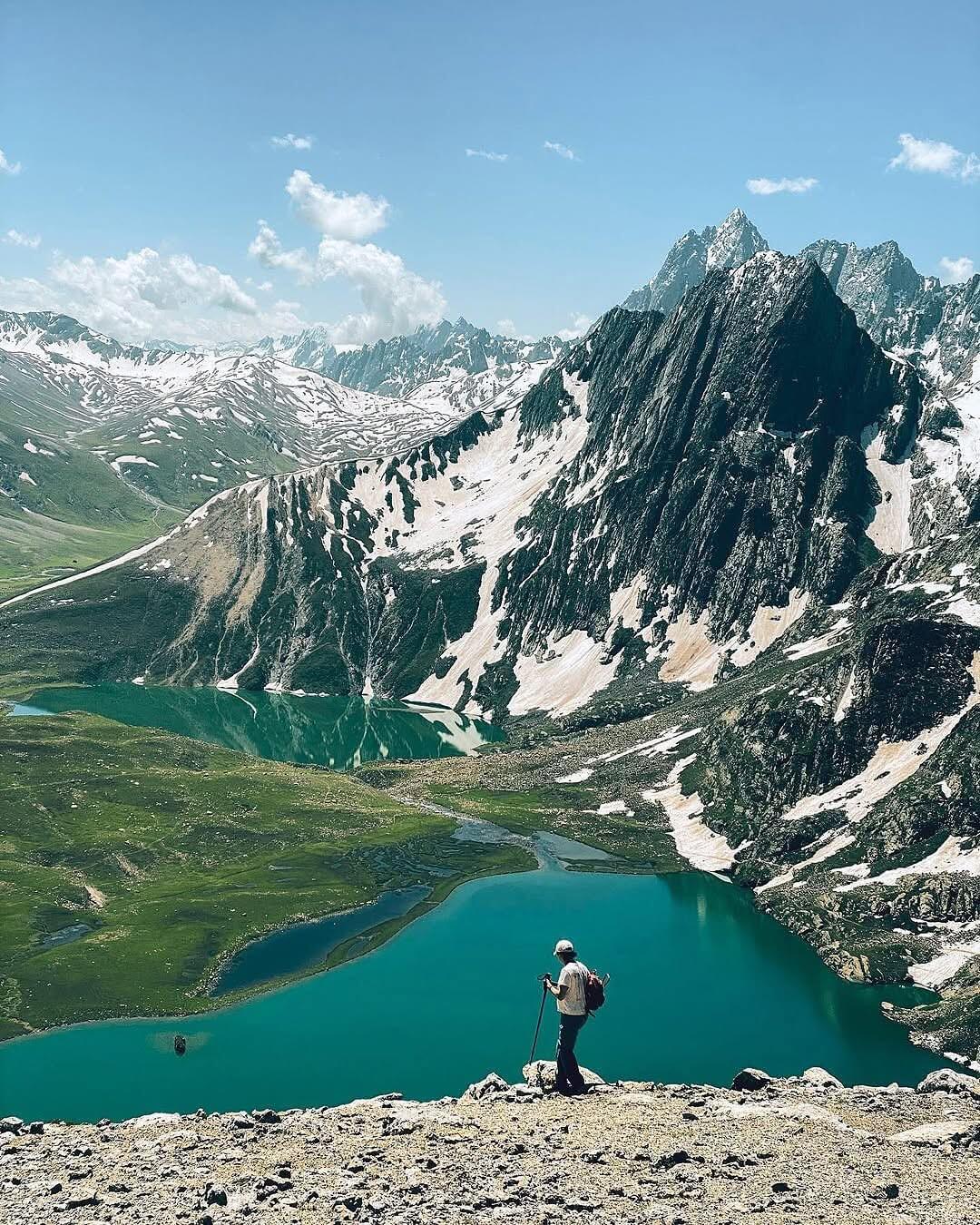 Kashmir Great Lakes Trek with snow-covered mountains and beautiful alpine lakes
